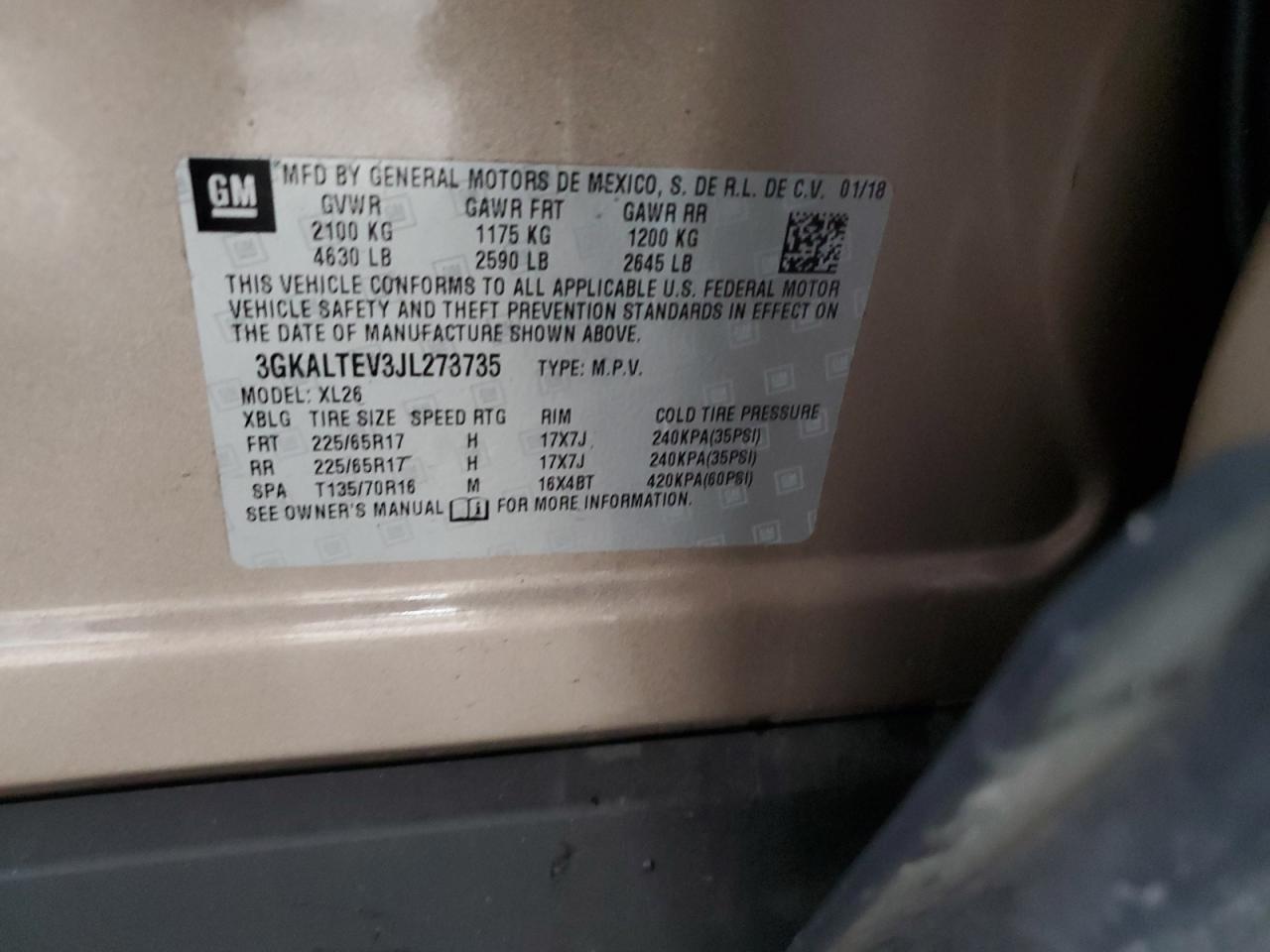 2018 GMC Terrain VIN 3GKALTEV3JL273735 Copart auction photo, front end damage thumbnail 13