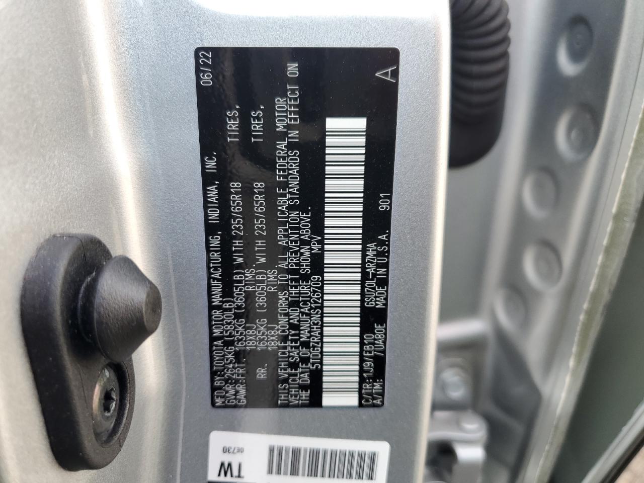 2022 Toyota Highlander VIN 5TDGZRAH3NS126709 Copart auction photo, all over damage thumbnail 13