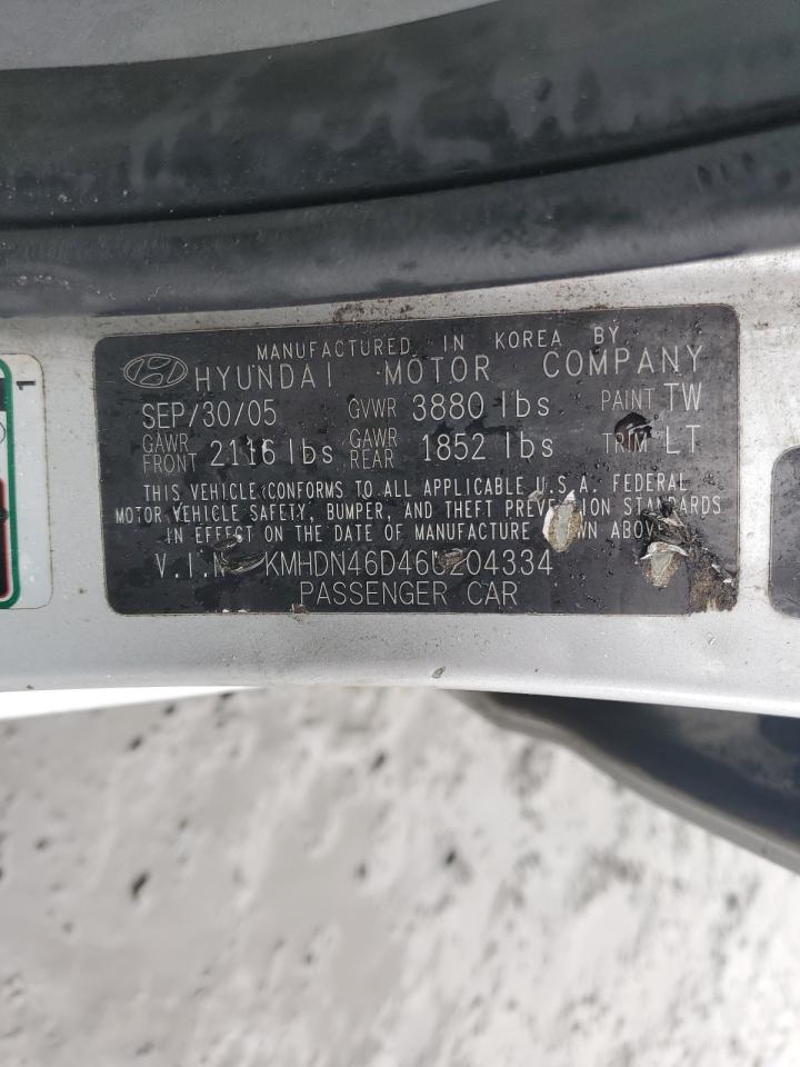 2006 Hyundai Elantra VIN KMHDN46D46U204334 Copart auction photo, front end damage thumbnail 12