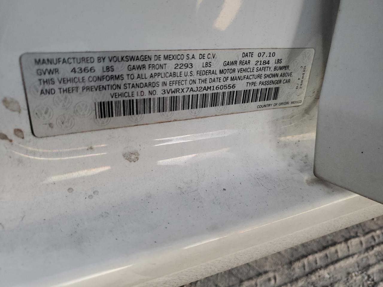 2010 Volkswagen Jetta VIN 3VWRX7AJ2AM160556 Copart auction photo, rear end damage thumbnail 12