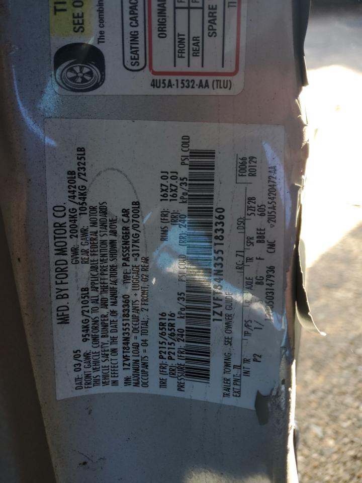 2005 Ford Mustang VIN 1ZVFT84N355183360 Copart auction photo, all over damage thumbnail 14