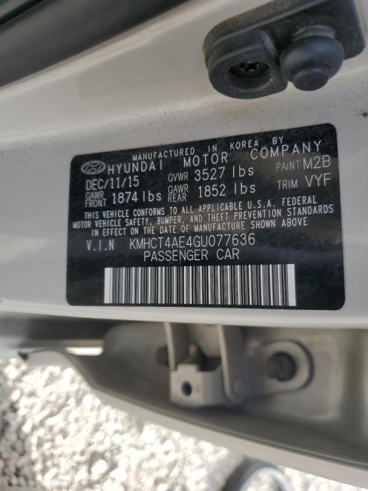 2016 Hyundai Accent VIN KMHCT4AE4GU077636 Copart auction photo, front end / side damage thumbnail 14