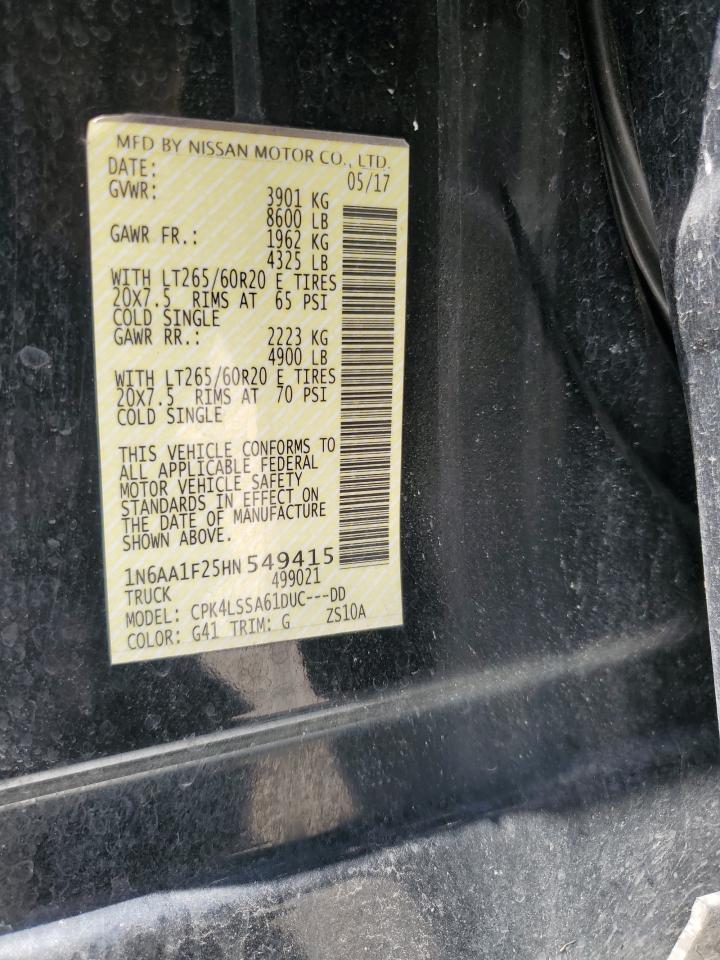 2017 Nissan Titan VIN 1N6AA1F25HN549415 Copart auction photo, front end damage thumbnail 13
