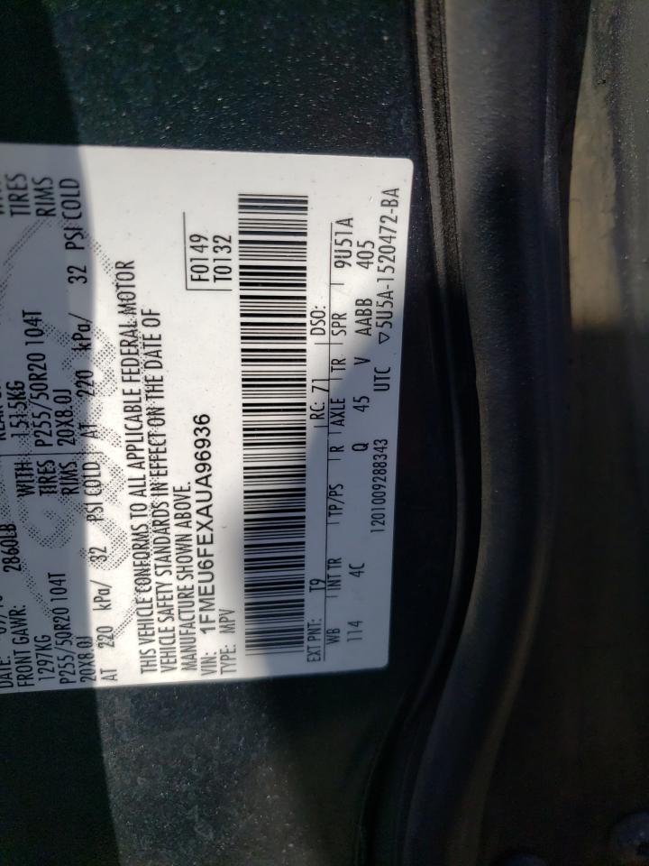 2010 Ford Explorer VIN 1FMEU6FEXAUA96936 Copart auction photo, burn / front end damage thumbnail 13