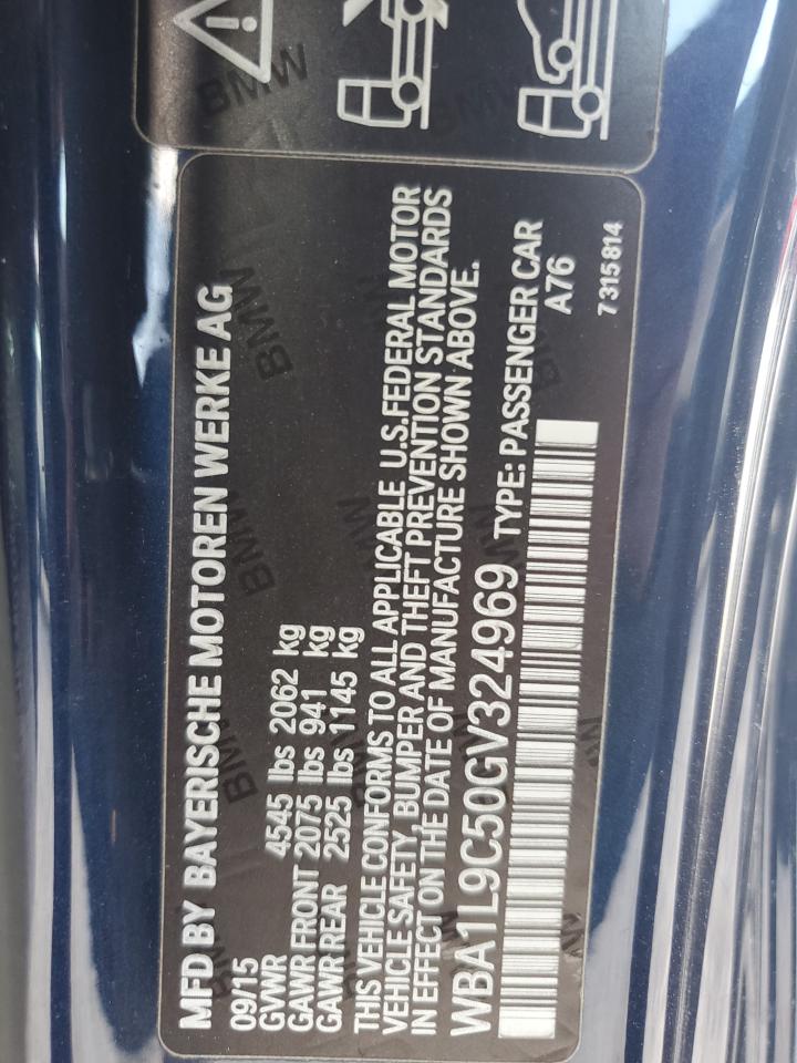 2016 BMW 2er VIN WBA1L9C50GV324969 Copart auction photo, front end / side damage thumbnail 12