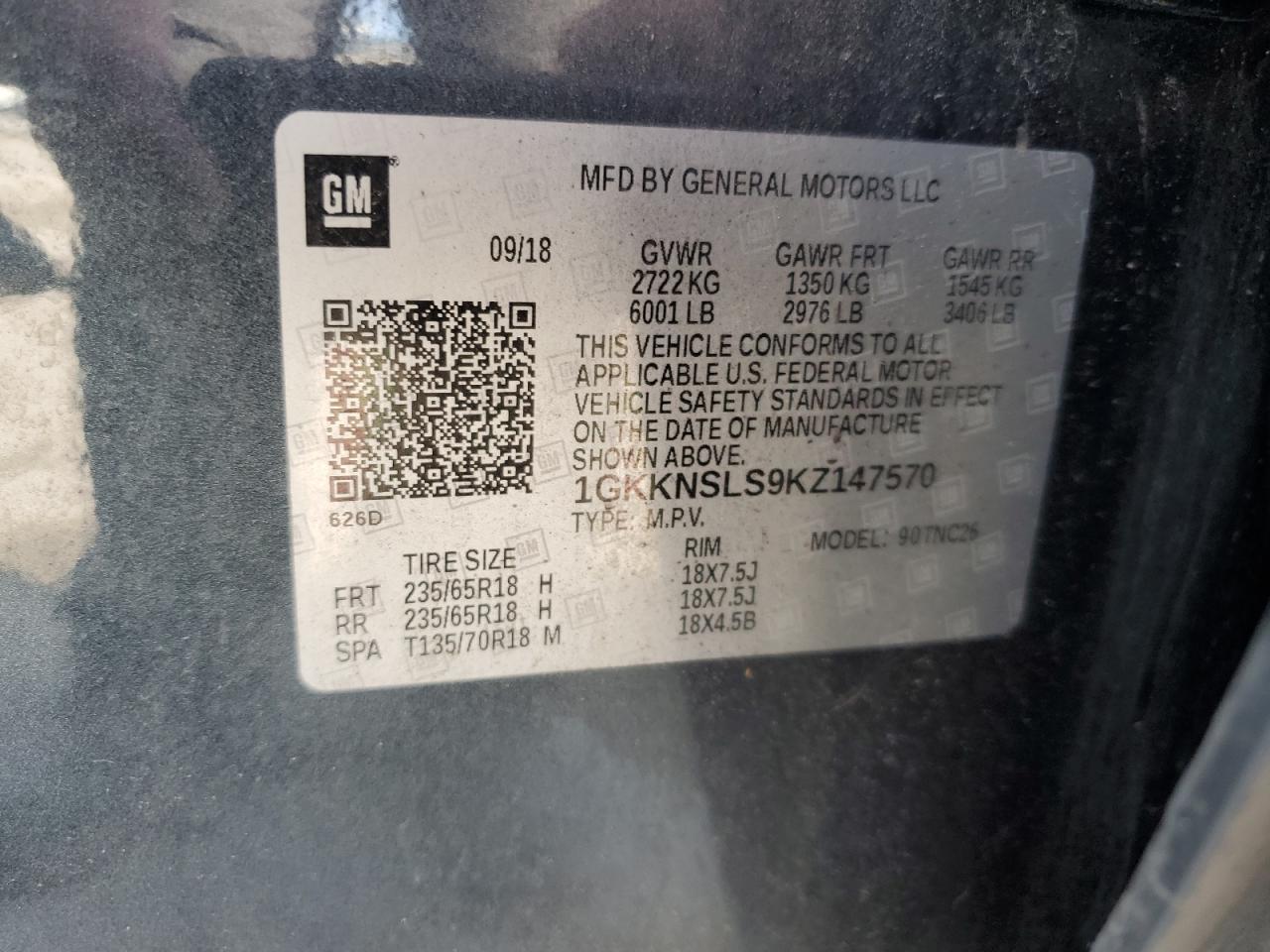 2019 GMC Acadia VIN 1GKKNSLS9KZ147570 Copart auction photo, front end / side damage thumbnail 14