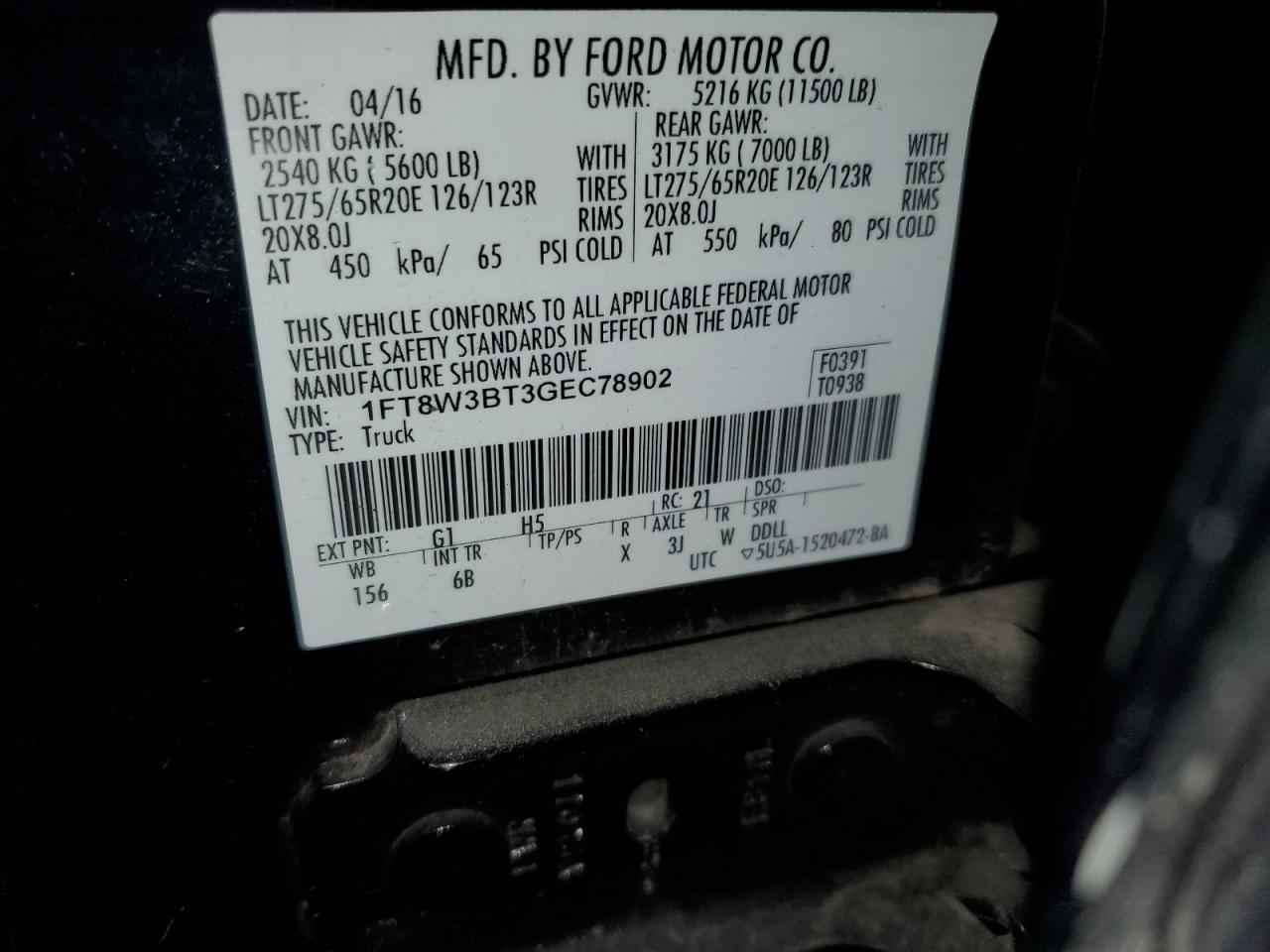 2016 Ford F350 VIN 1FT8W3BT3GEC78902 Copart auction photo, front end / vandalism damage thumbnail 12