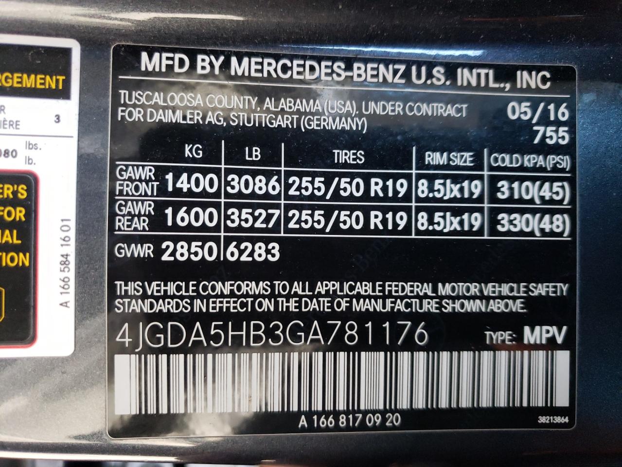 2016 Mercedes-Benz GLE VIN 4JGDA5HB3GA781176 Copart auction photo, front end / minor dent/scratches damage thumbnail 13