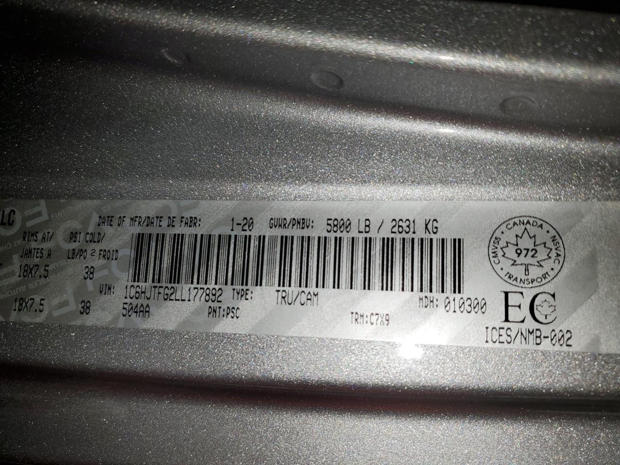 2020 Jeep Gladiator VIN 1C6HJTFG2LL177892 Copart auction photo, rear end damage thumbnail 13