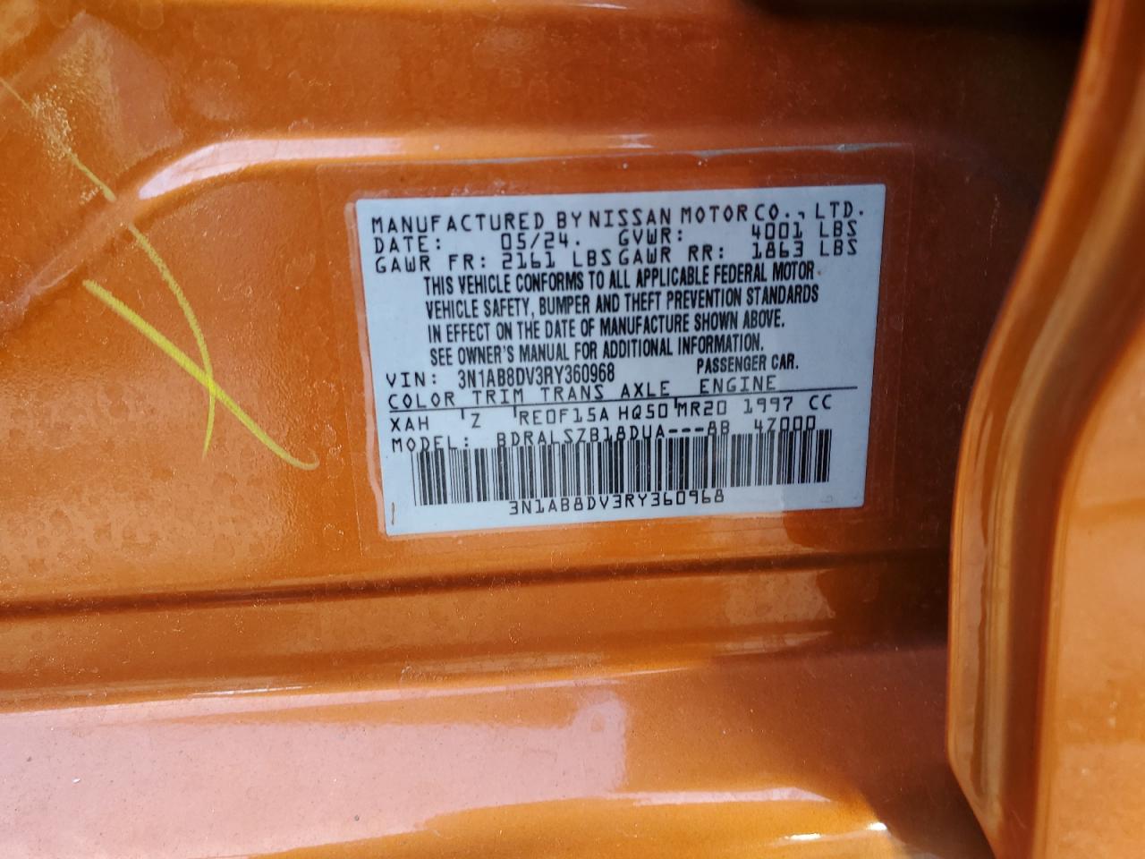 2024 Nissan Sentra VIN 3N1AB8DV3RY360968 Copart auction photo, front end damage thumbnail 14