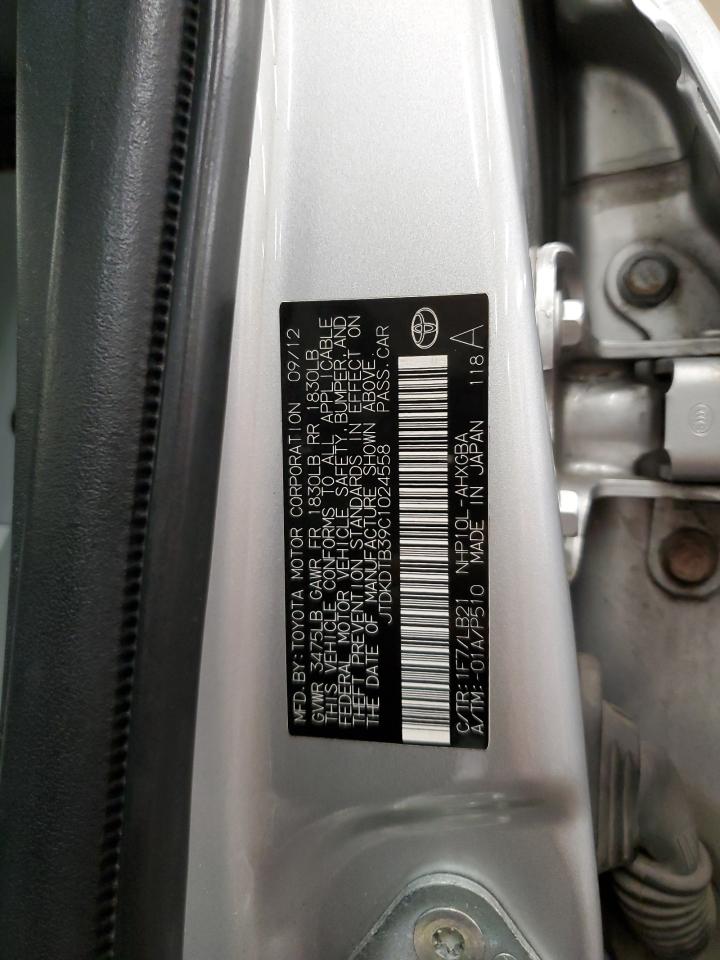2012 Toyota Prius VIN JTDKDTB39C1024558 Copart auction photo, front end / rear end damage thumbnail 13