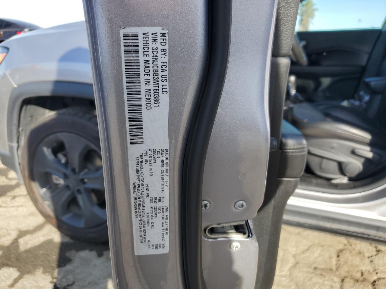 2021 Jeep Compass VIN 3C4NJCBB3MT603861 Copart auction photo, side damage thumbnail 14