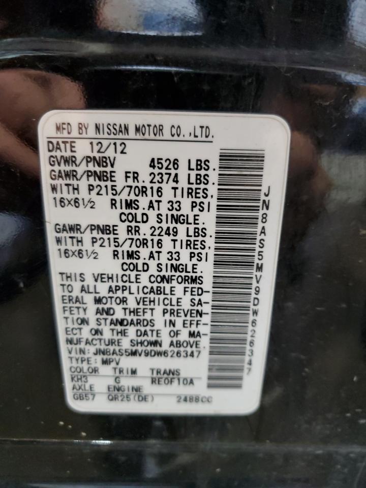 2013 Nissan Rogue VIN JN8AS5MV9DW626347 Copart auction photo, all over / hail damage thumbnail 15