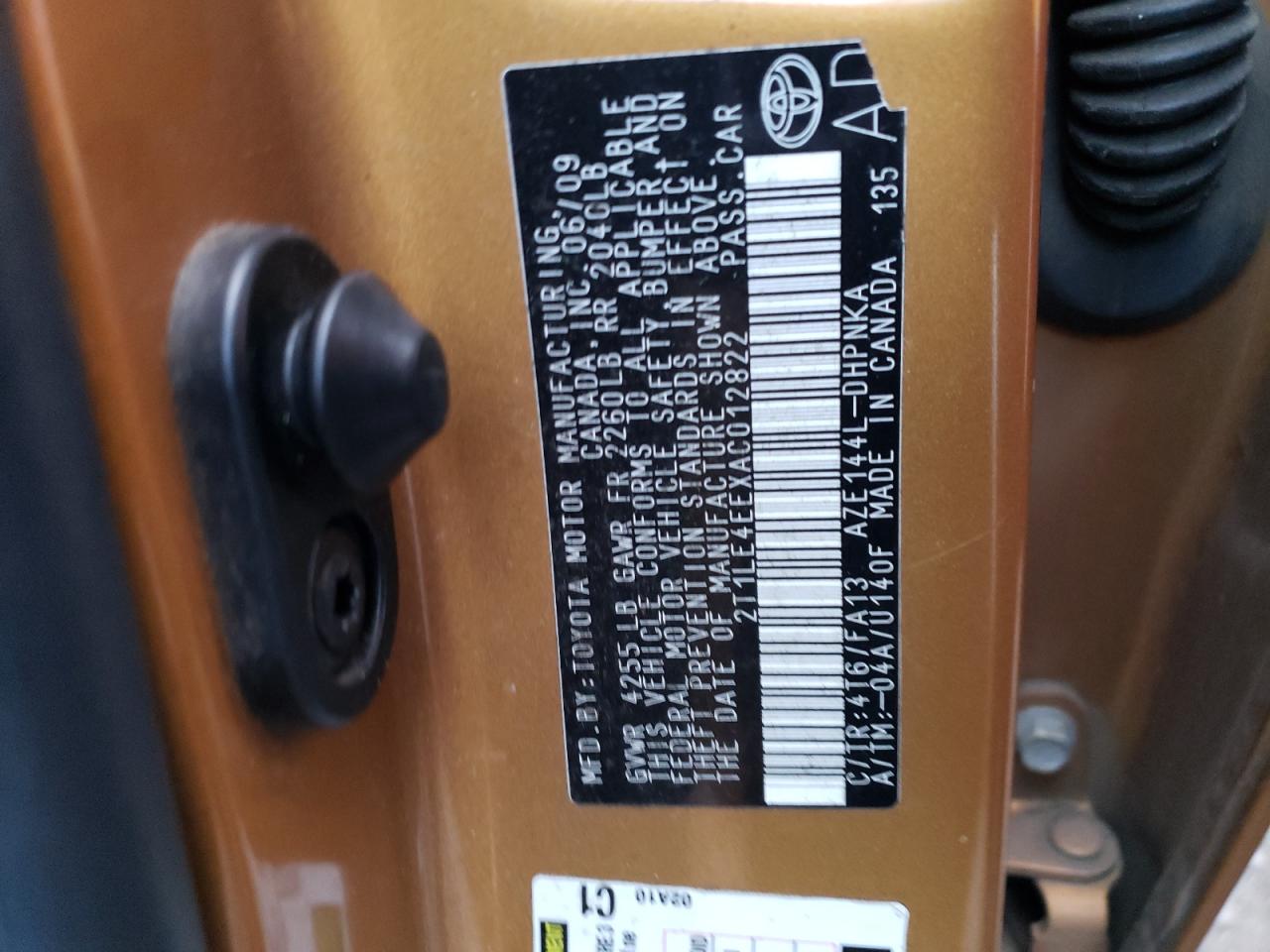 2010 Toyota Corolla VIN 2T1LE4EEXAC012822 Copart auction photo, all over damage thumbnail 12