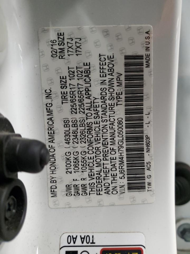 2016 Honda CR-V VIN 5J6RM4H79GL050080 Copart auction photo, rear end damage thumbnail 15