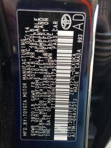 2014 Toyota Corolla VIN 2T1BURHE1EC179275 Copart auction photo, rear end damage thumbnail 12
