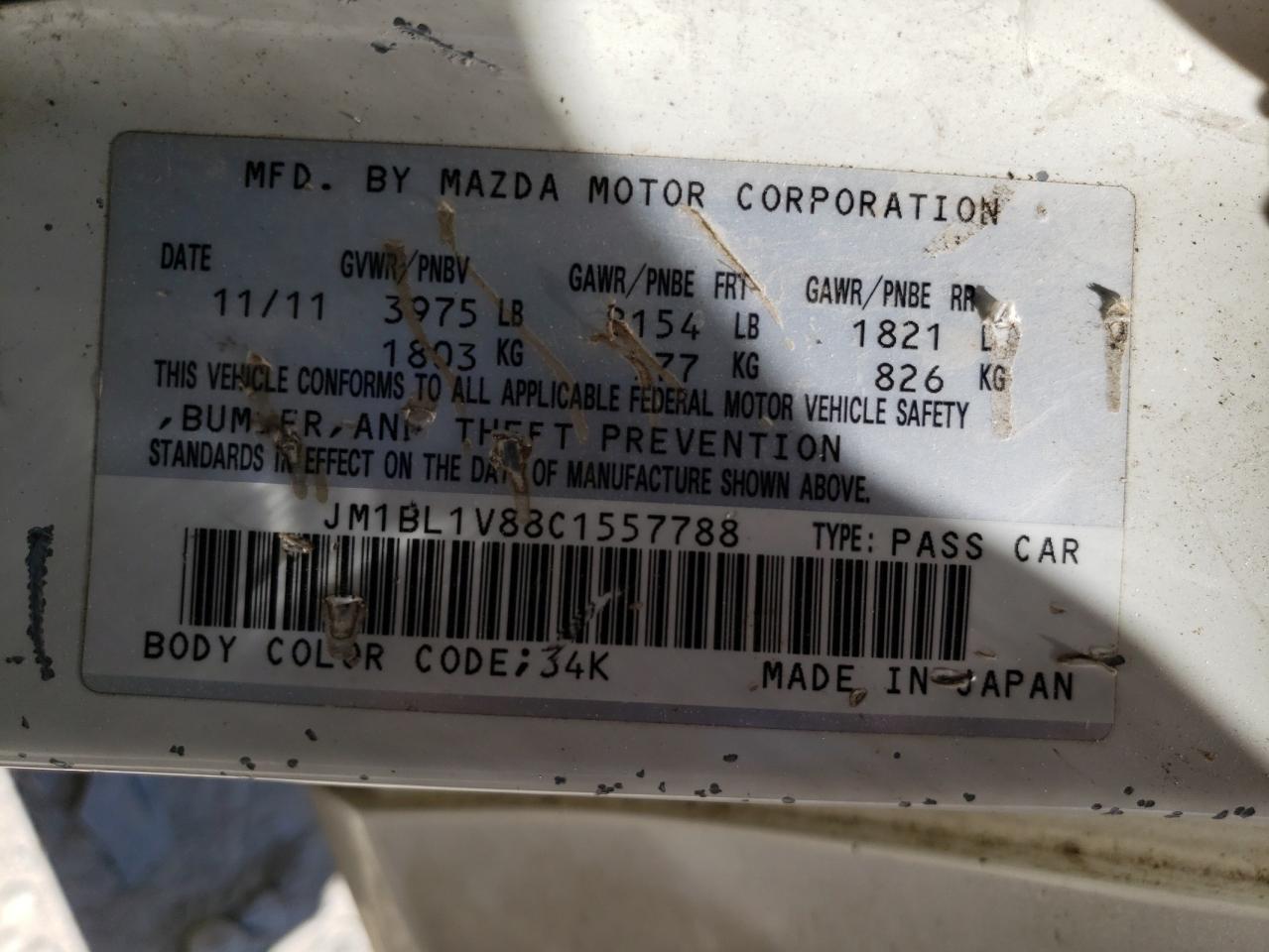 2012 Mazda 3 VIN JM1BL1V88C1557788 Copart auction photo, side / front end damage thumbnail 12