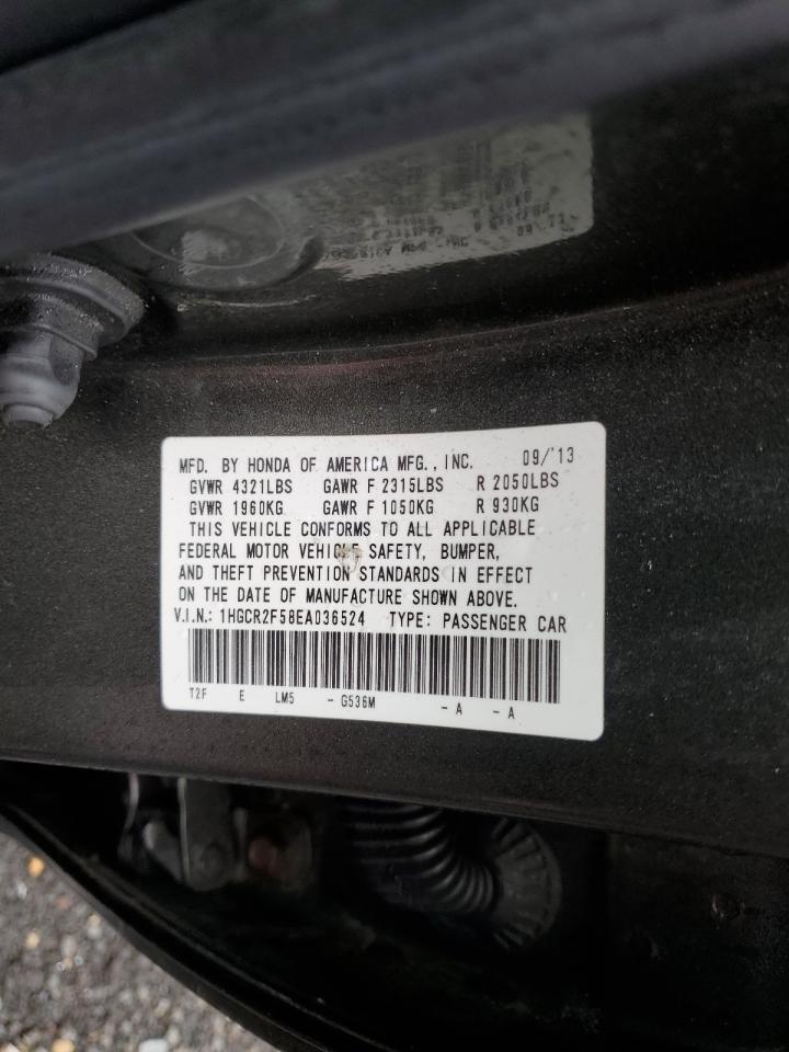 2014 Honda Accord VIN 1HGCR2F58EA036524 Copart auction photo, vandalism / minor dent/scratches damage thumbnail 12