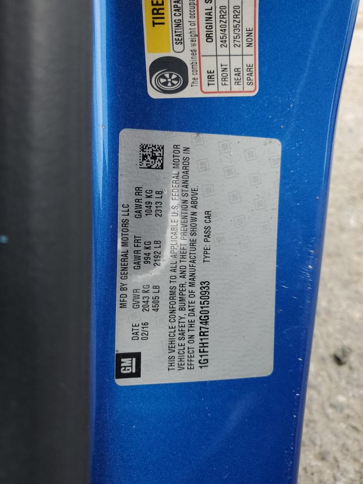 2016 Chevrolet Camaro VIN 1G1FH1R74G0150933 Copart auction photo, front end / side damage thumbnail 12