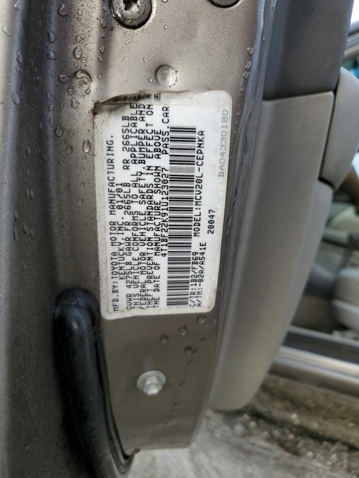 2001 Toyota Camry VIN 4T1BF22K91U123027 Copart auction photo, front end damage thumbnail 12