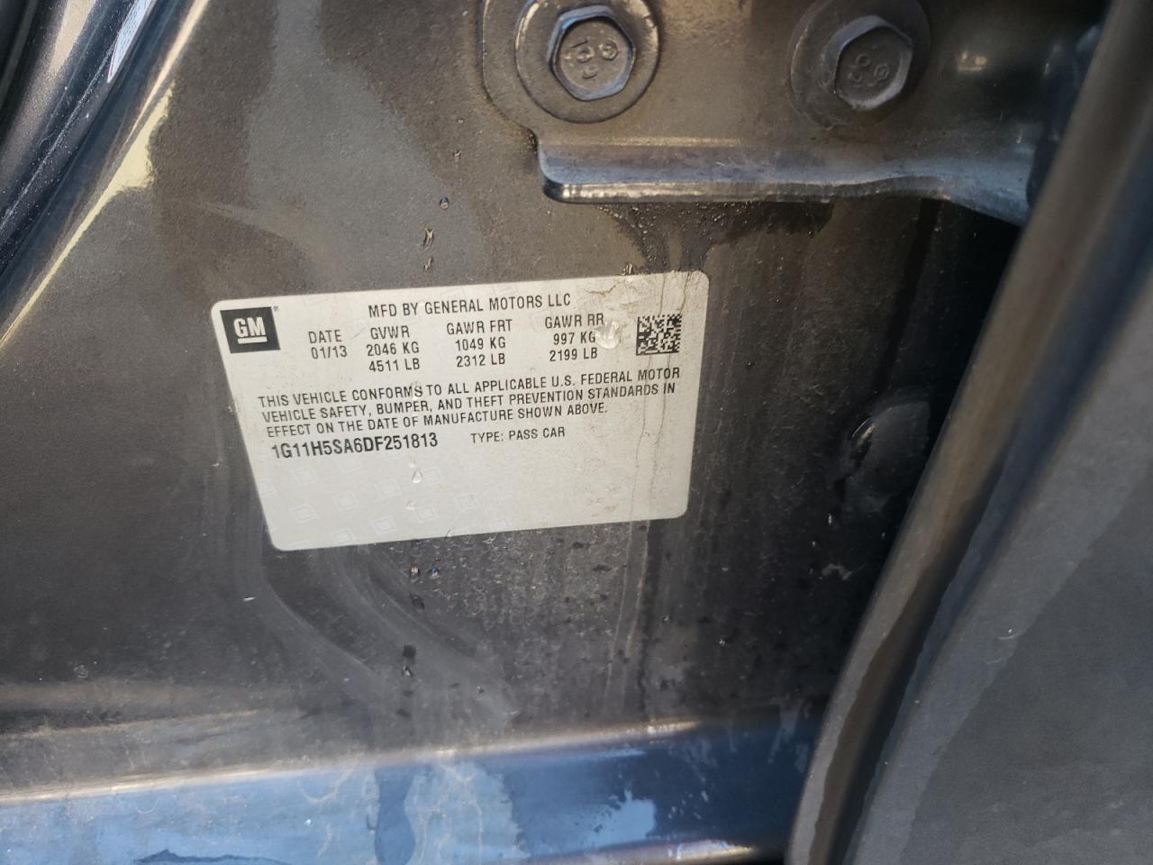 2013 Chevrolet Malibu VIN 1G11H5SA6DF251813 Copart auction photo, front end damage thumbnail 12