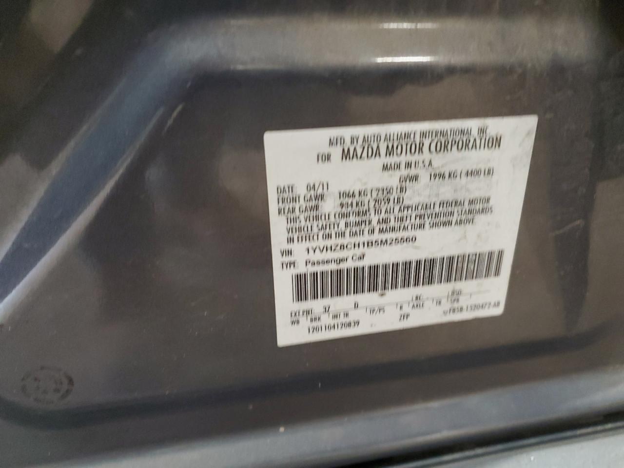 2011 Mazda 6 VIN 1YVHZ8CH1B5M25560 Copart auction photo, rear end damage thumbnail 13