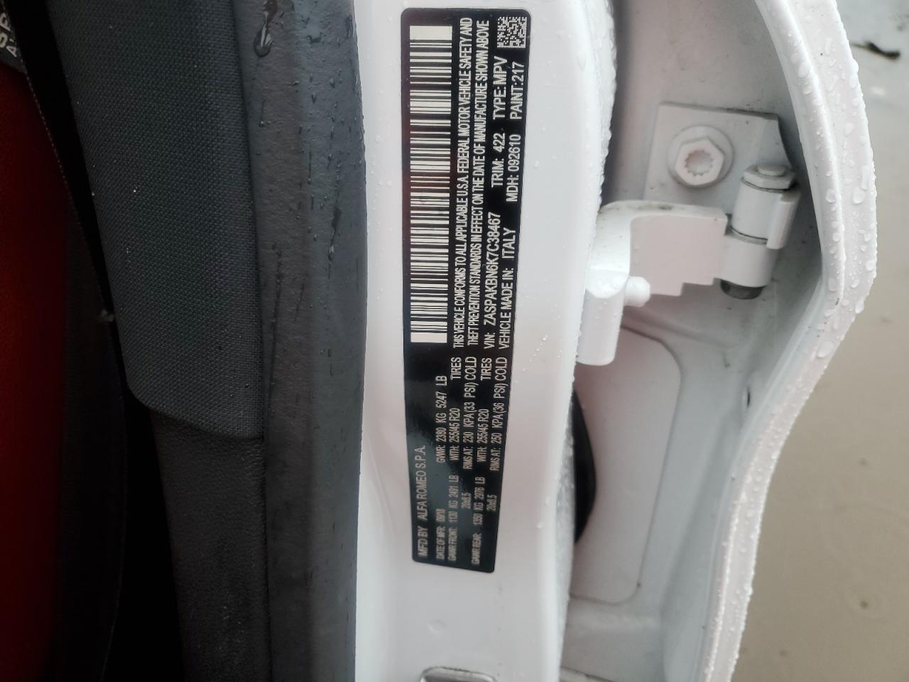 2019 Alfa Romeo Stelvio VIN ZASPAKBN6K7C38467 Copart auction photo, front end / rear end damage thumbnail 13