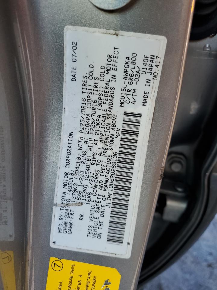 2002 Lexus RX VIN JTJHF10U620289136 Copart auction photo, front end / minor dent/scratches damage thumbnail 13