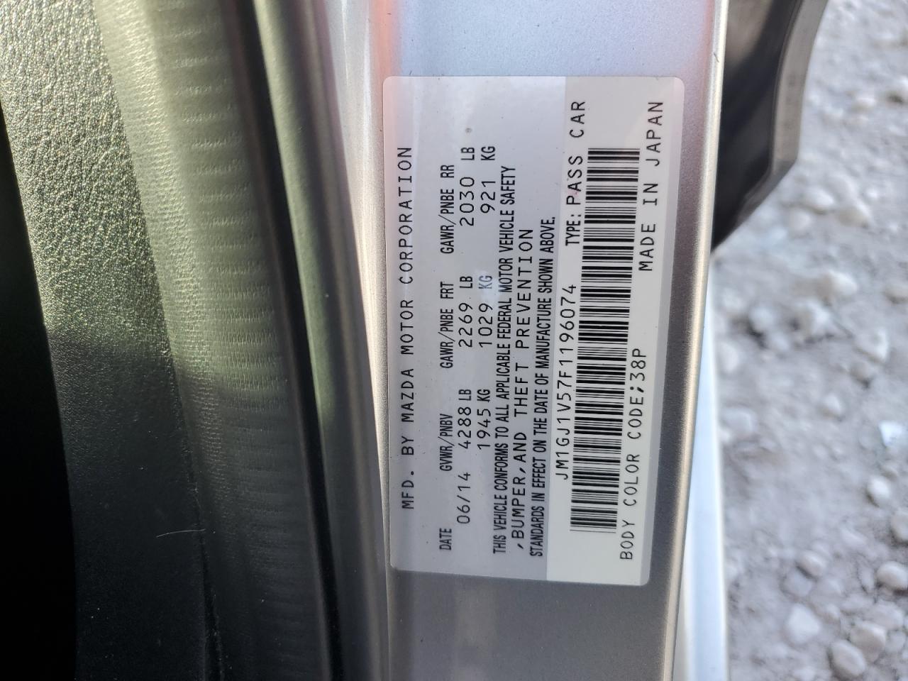 2015 Mazda 6 VIN JM1GJ1V57F1196074 Copart auction photo, rear end damage thumbnail 15