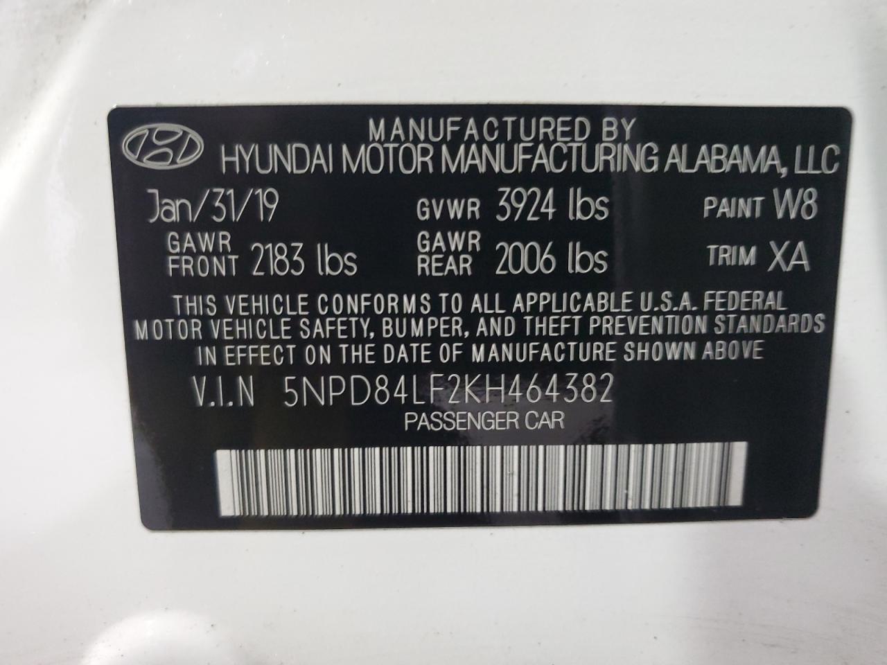 2019 Hyundai Elantra VIN 5NPD84LF2KH464382 Copart auction photo, rear end / undercarriage damage thumbnail 12