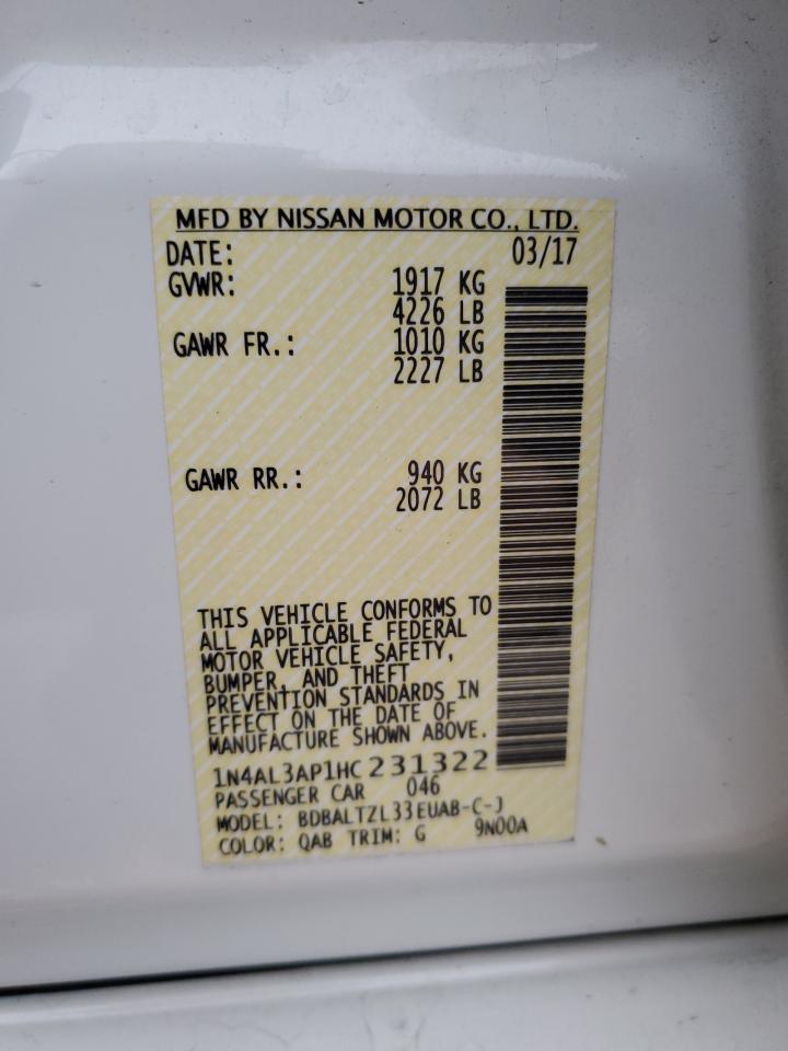 2017 Nissan Altima VIN 1N4AL3AP1HC231322 Copart auction photo, side damage thumbnail 14
