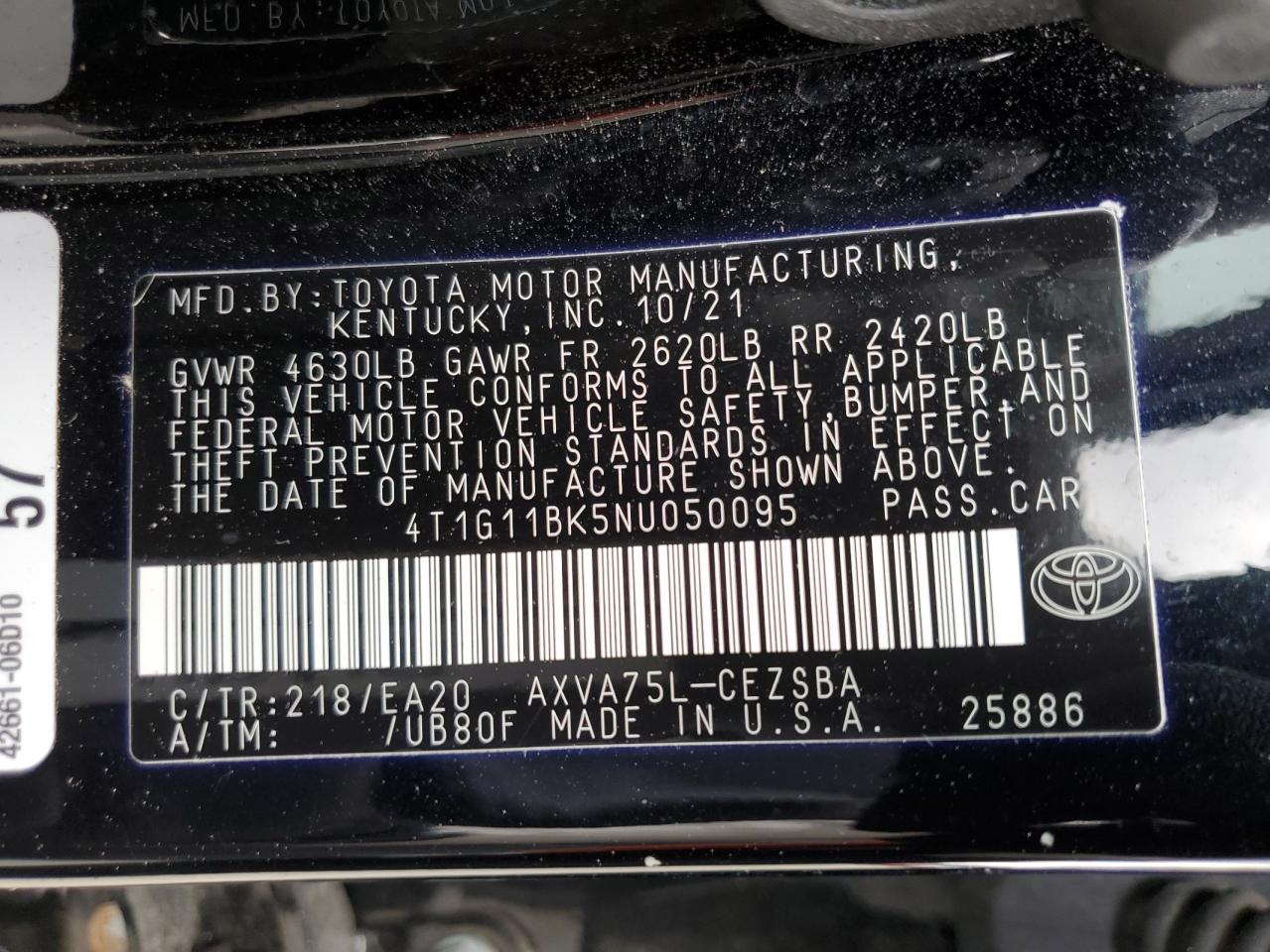 2022 Toyota Camry VIN 4T1G11BK5NU050095 Copart auction photo, front end / side damage thumbnail 14