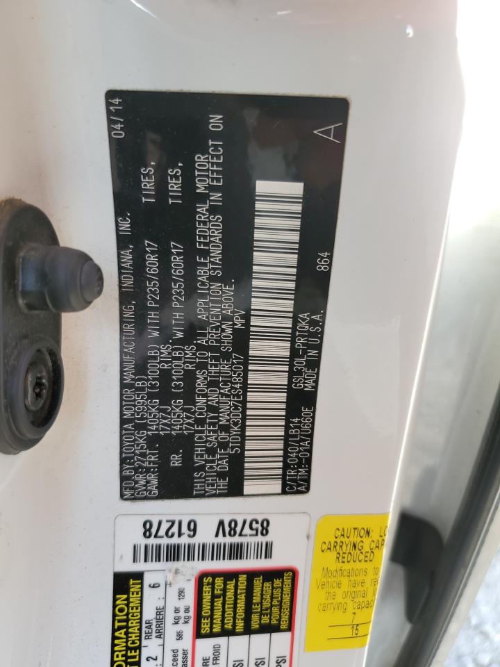 2014 Toyota Sienna VIN 5TDYK3DC7ES485017 Copart auction photo, front end damage thumbnail 13
