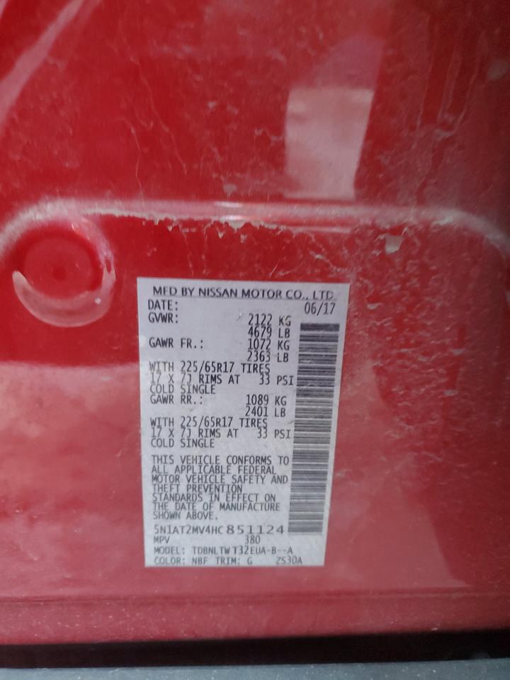 2017 Nissan Rogue VIN 5N1AT2MV4HC851124 Copart auction photo, all over damage thumbnail 13