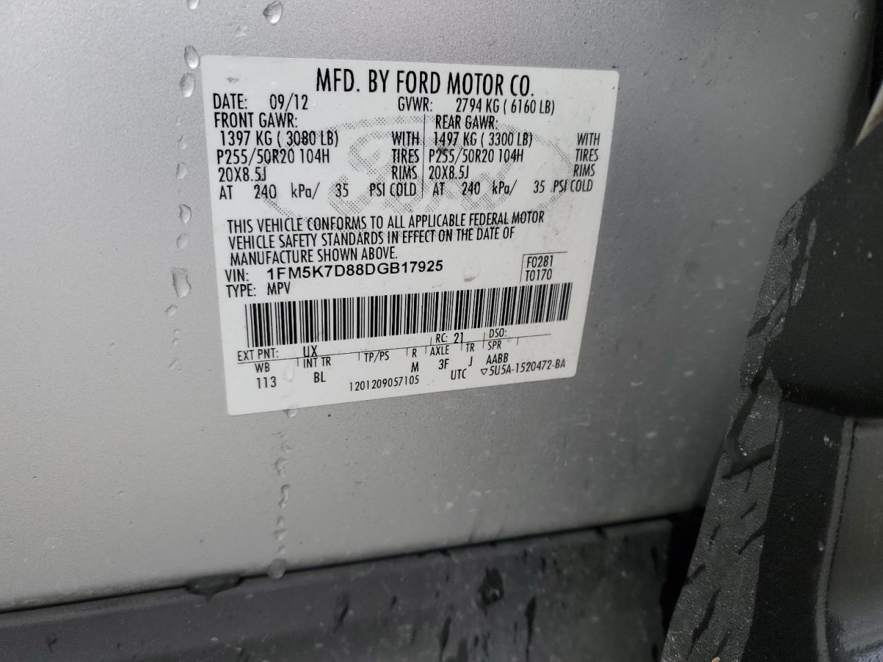 2013 Ford Explorer VIN 1FM5K7D88DGB17925 Copart auction photo, rear end damage thumbnail 13