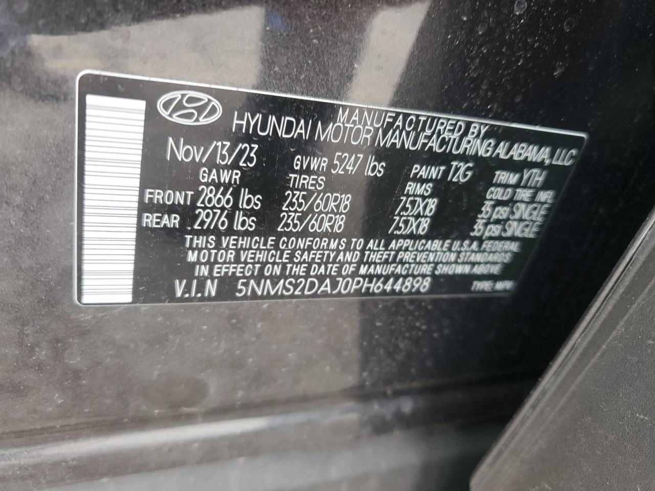 2023 Hyundai Santa Fe VIN 5NMS2DAJ0PH644898 Copart auction photo, front end / side damage thumbnail 14