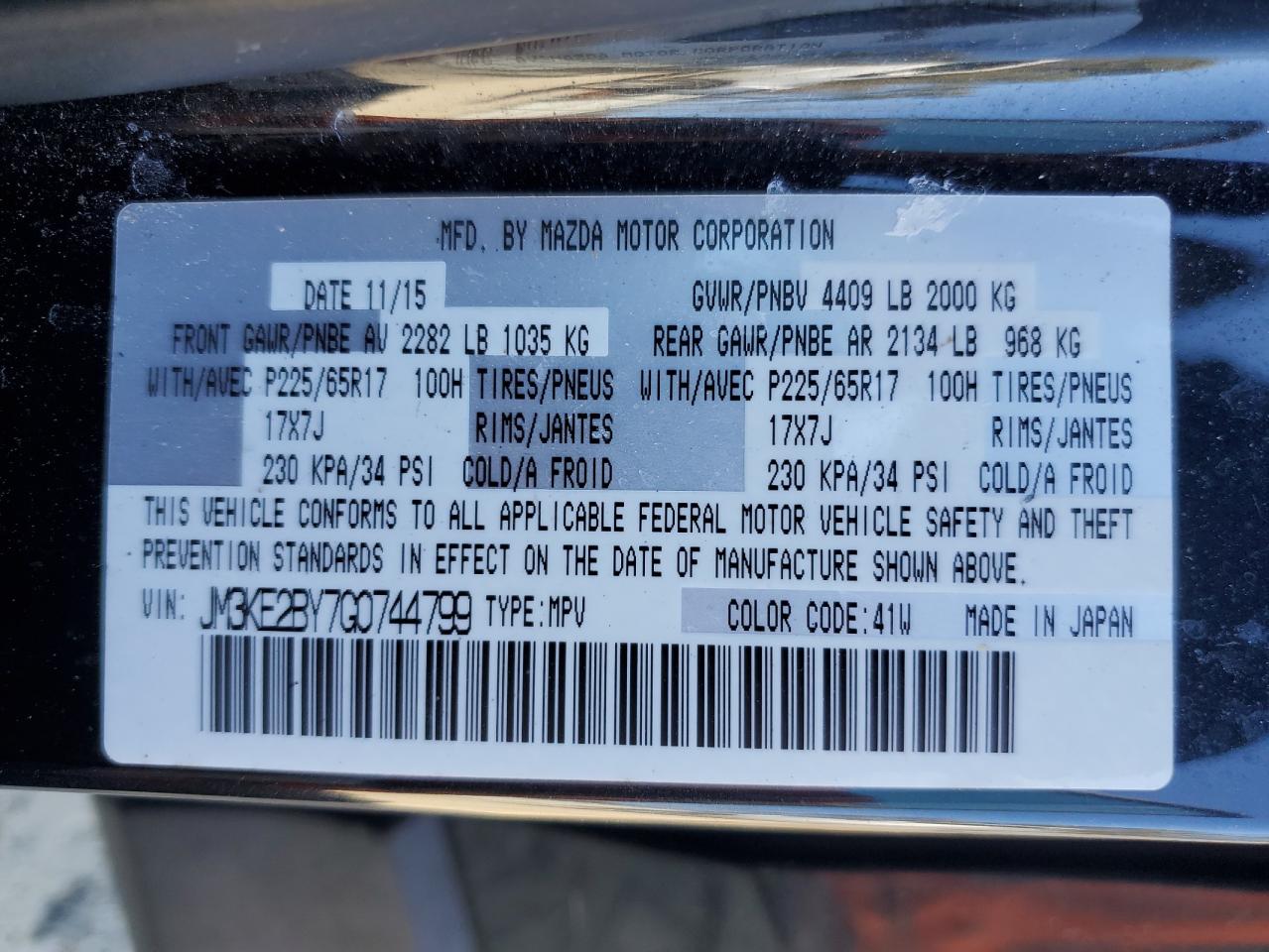 2016 Mazda CX-5 VIN JM3KE2BY7G0744799 Copart auction photo, front end / side damage thumbnail 14
