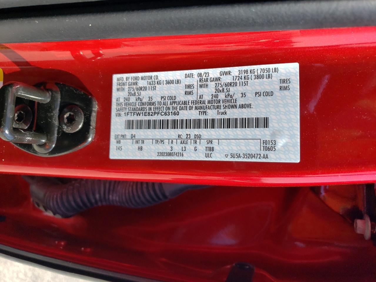 2023 Ford F-150 VIN 1FTFW1E82PFC63160 Copart auction photo, front end damage thumbnail 12
