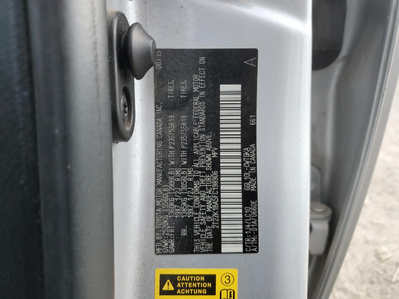 2015 Lexus RX VIN 2T2ZK1BA5FC198906 Copart auction photo, front end damage thumbnail 13
