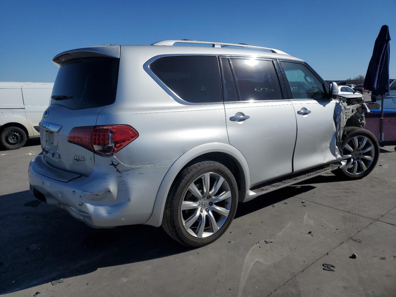2013 Infiniti QX56 VIN JN8AZ2NC9D9350547 Copart auction photo, front end / rear end damage thumbnail 3