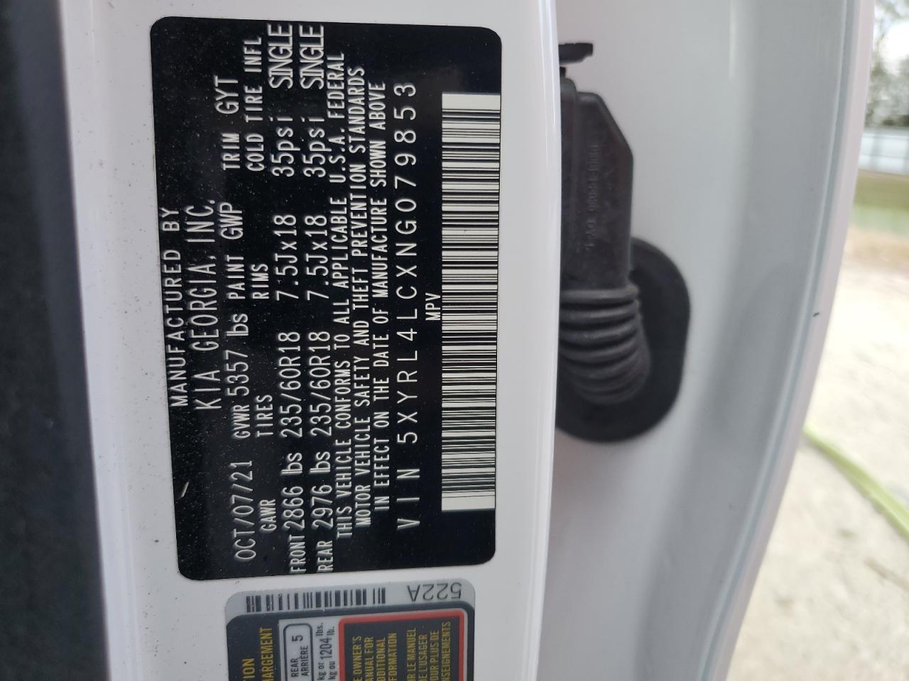 2022 KIA Sorento VIN 5XYRL4LCXNG079853 Copart auction photo, all over damage thumbnail 13