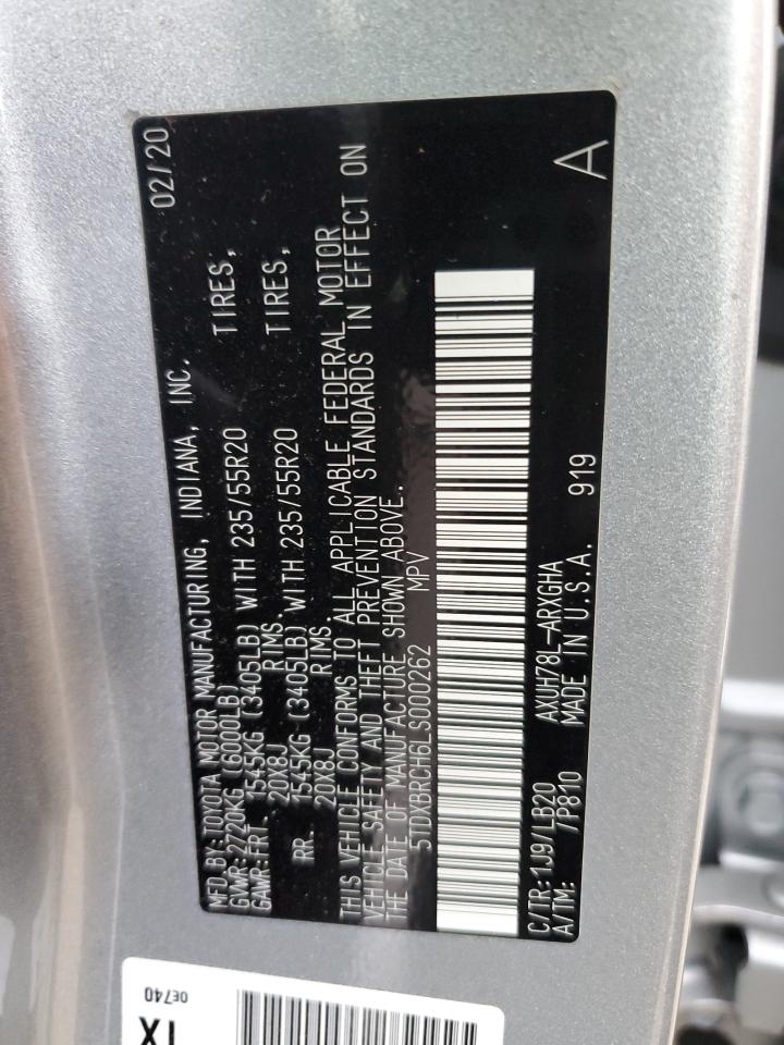 2020 Toyota Highlander VIN 5TDXBRCH6LS000262 Copart auction photo, front end damage thumbnail 13