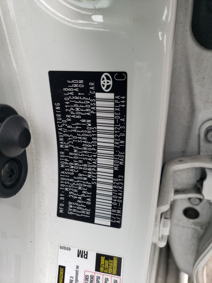2020 Toyota Corolla VIN 5YFEPRAE4LP108115 Copart auction photo, all over / undercarriage damage thumbnail 13