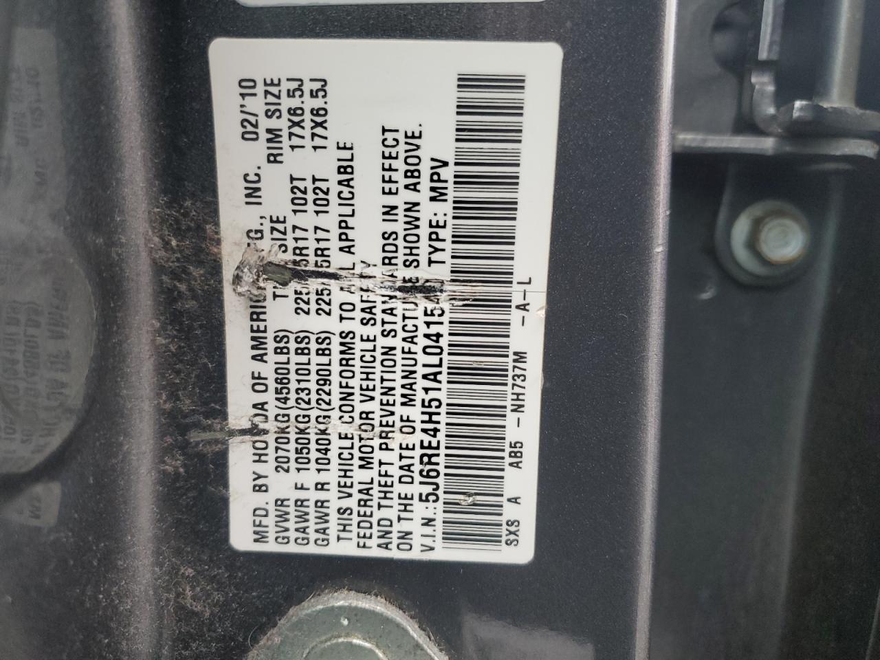 2010 Honda CR-V VIN 5J6RE4H51AL041540 Copart auction photo, front end / minor dent/scratches damage thumbnail 13