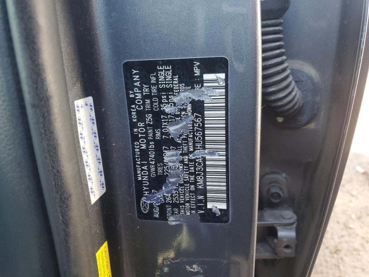 2017 Hyundai Tucson VIN KM8J3CA44HU567567 Copart auction photo, front end / minor dent/scratches damage thumbnail 12