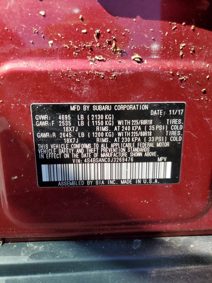 2018 Subaru Outback VIN 4S4BSANC0J3269476 Copart auction photo, water/flood damage thumbnail 14