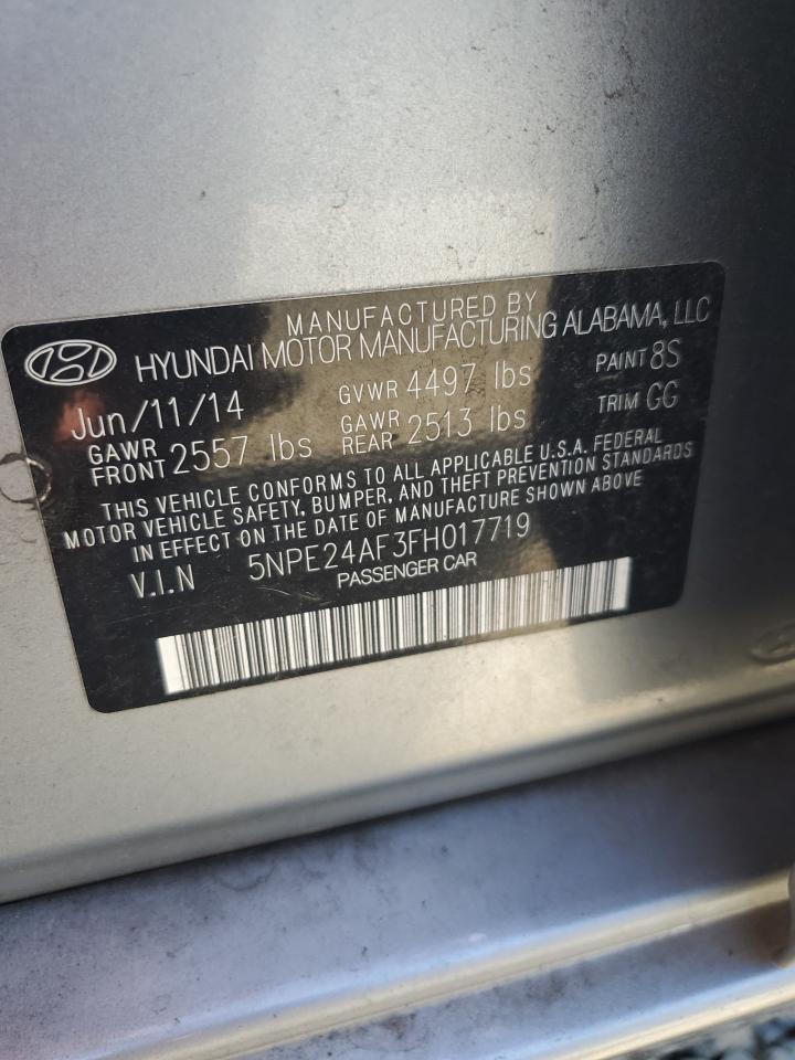 2015 Hyundai Sonata VIN 5NPE24AF3FH017719 Copart auction photo, front end damage thumbnail 12