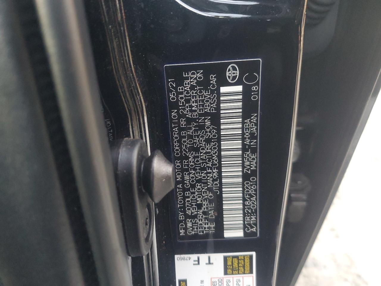 2021 Toyota Prius VIN JTDL9MFU6M3031097 Copart auction photo, front end damage thumbnail 12