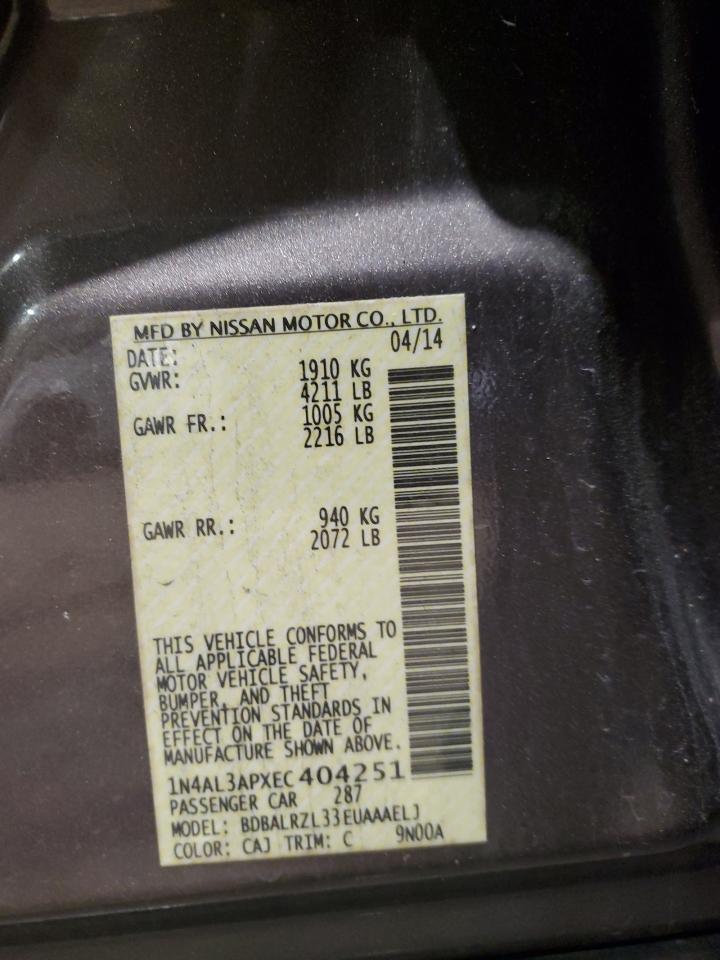 2014 Nissan Altima VIN 1N4AL3APXEC404251 Copart auction photo, front end damage thumbnail 14