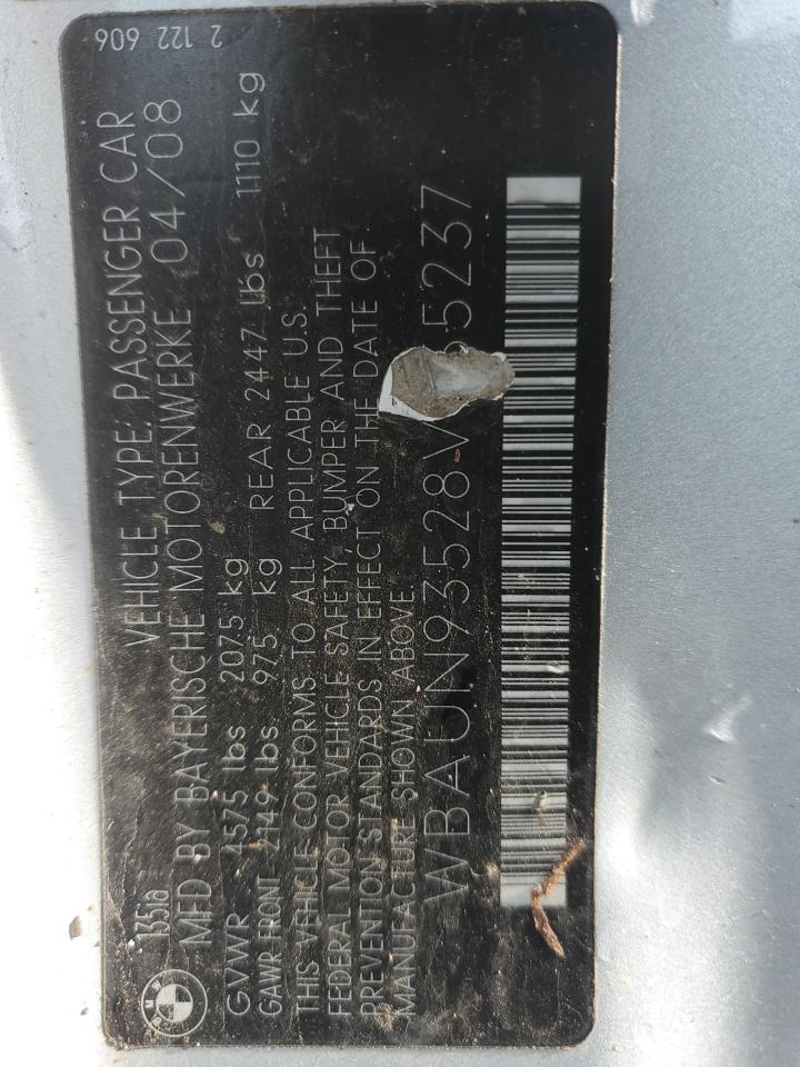 2008 BMW 1er VIN WBAUN93528VF55237 Copart auction photo, vandalism / mechanical damage thumbnail 12